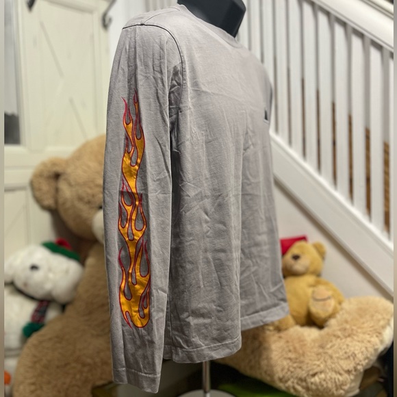 EUC Men’s Size Small Palm Angels Palms & Flames Logo Long-sleeve T-shirt In Gray - Picture 8 of 13